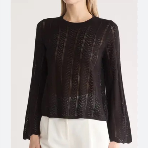 Adrianna Papell Tops - Adrianna Papell Pointelle Bell Sleeve Knit Top Black Women’s Size Large
